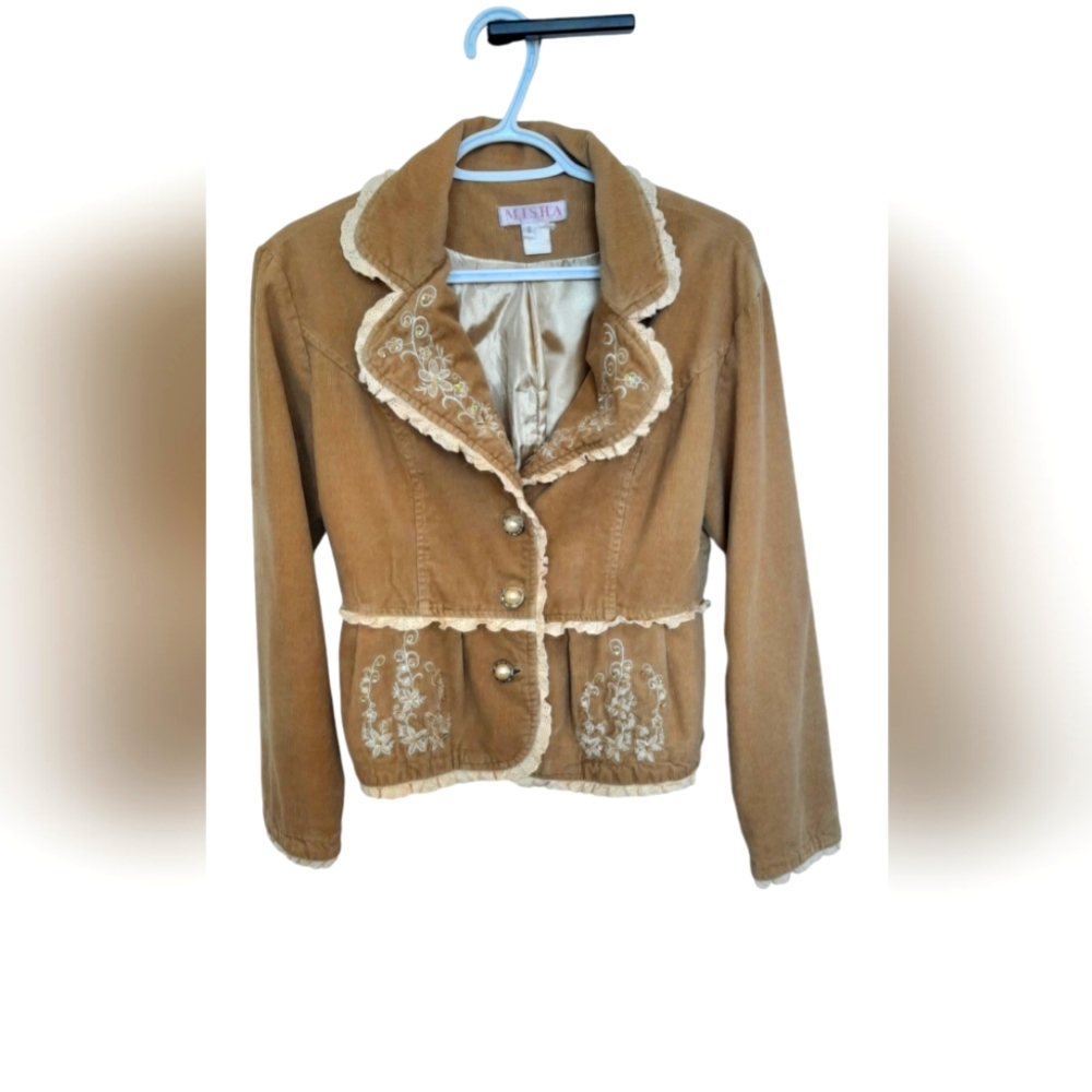 Vintage Corduroy Blazer with Lace Trim